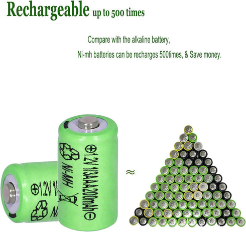 6 Packs 1/3aaa 200mah 1.2v NI-MH Rechargeable Battery for Outdoor Solar Garden Art Light Battery (Not AAA Standard Size Batteries, 1/3 The size of...