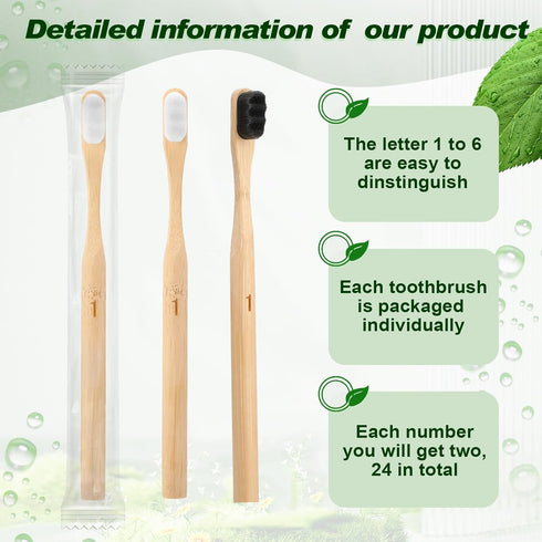 Sieral 24 Pcs Toothbrushes Extra Soft Bristles Wooden Bamboo Toothbrush 20000 Soft Natural Bristle Toothbrush for Kids Adults Home Travel Individu...