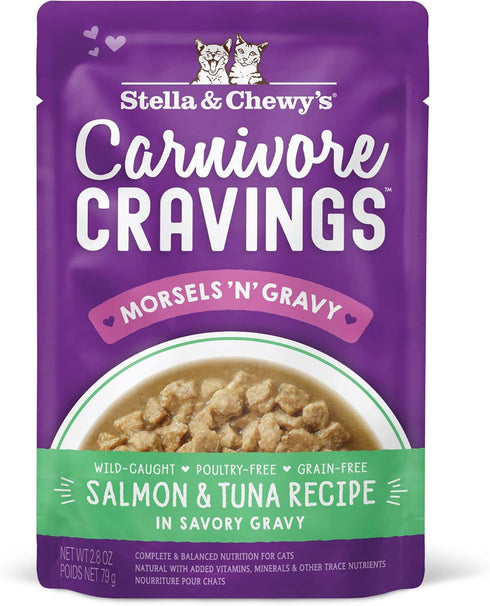 Stella & Chewy’s Carnivore Cravings Morsels & Gravy Salmon & Tuna Recipe Wet Cat Food Pouches – (2.8 Ounce Pouch, Case of 12)...