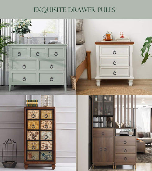 6Pcs Round Cabinet Ring Pull Handles Single Hole Ring Knobs for Cabinet Drawer Dresser Cupboard Wardrobe, Matte Black...