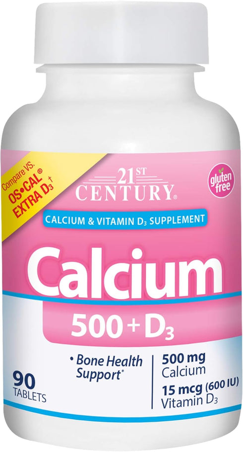21st Century Calcium Plus Extra D Caplets, 500 mg, 90 Count, Pack of 1...