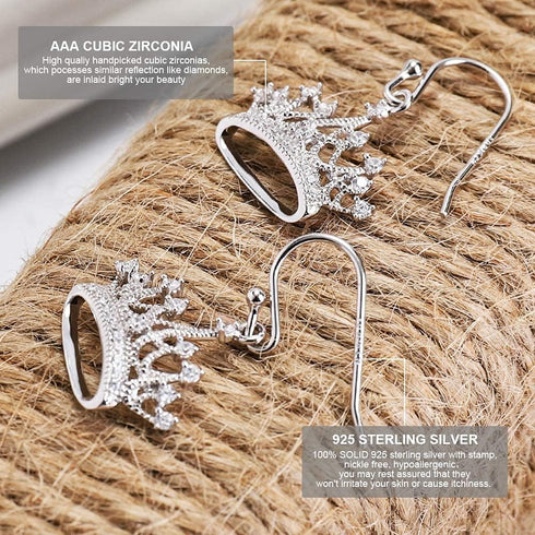 Sterling Silver Round Cubic Zirconia Crown Dangle Earrings for Women Queen Jewelry Mothers Day Gifts for Mom Valentines Christmas Birthday Jewelry...