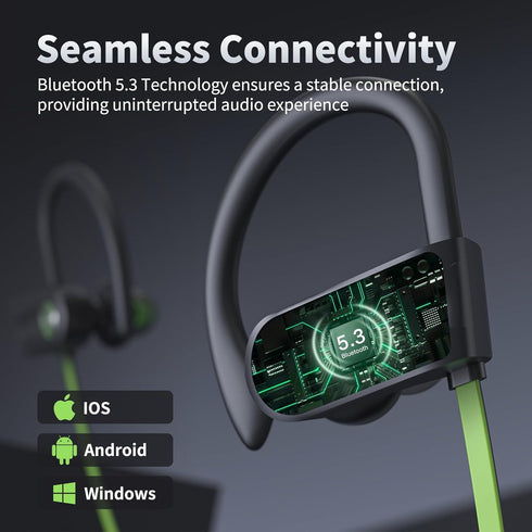 Bluetooth Headphones, Wireless Earbuds IPX7 Waterproof Bluetooth 5.3 Headphones with 16Hrs Playtime Stereo Bass Headsets with Mic Running Headphon...