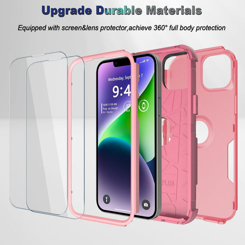 Phone Case for iPhone 13 and iPhone 14, Non-Slip Shockproof 10 Ft Military Dropproof Phone Case with 2 Tempered Glass Screen Protectors, 6.1 Inch ...