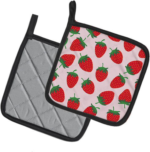 Caroline's Treasures BB5146PTHD Strawberries on Pink Pair of Pot Holders Kitchen Heat Resistant Pot Holders Sets Oven Hot Pads for Cooking Baking ...