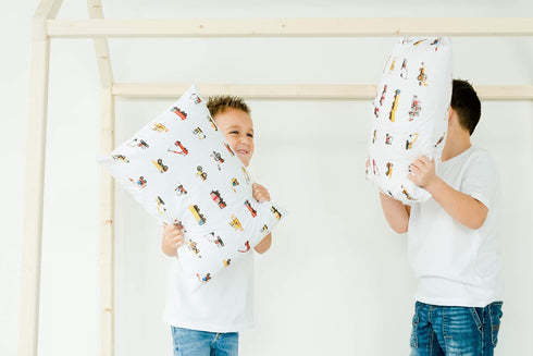 100% Cotton Toddler Pillowcase by ADDISON BELLE - Fits Both 13"x18" and 14"x19" Pillows - Soft, Durable & Breathable (Construction Trucks)...