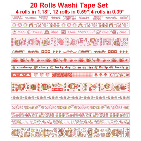 Cute Washi Tape Set, 20 Rolls Kawaii Cartoon Animals Aesthetic Decorative Masking Tape Sets for Scrapbooking Journaling Art Crafts DIY Gift Wrappi...