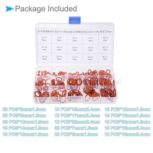 Silicone Rubber O Ring Assortment Kit, 15 Sizes, Silicone Flexible Nitrile Metric Pressure Washer O-Rings Gasket -(Applications: for Automotive Pl...