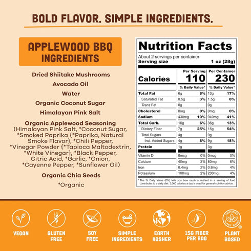 Pan's Mushroom Jerky, Organic, Vegan Snacks, Dried Mushrooms Shitake, Plant based Jerky, Meatless Jerky, Gluten Free, High in Fiber, with Applewoo...