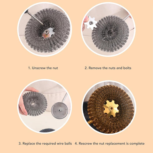 Stainless Steel Wool Scrubber with Long Handle, Handheld Scrubbing Cleaner Brush Scrubbing Scouring Pad, Stainless Steel Scrubbing Brushes Cleanin...