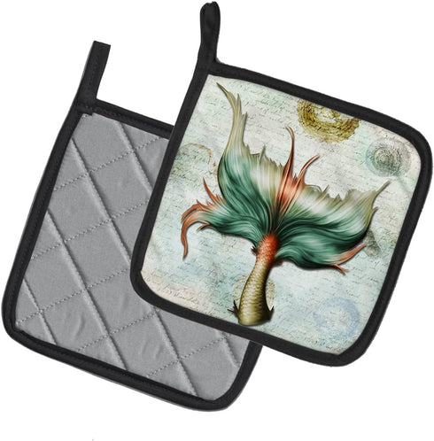Caroline's Treasures SB3039PTHD Beach Mermaid Tail Pair of Pot Holders Kitchen Heat Resistant Pot Holders Sets Oven Hot Pads for Cooking Baking BB...