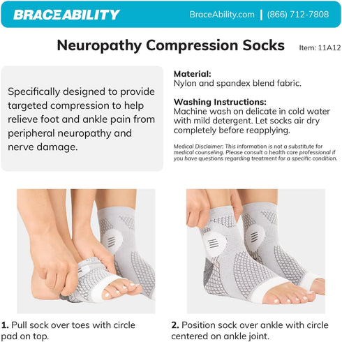 BraceAbility Neuropathy Socks for Women and Men - Toeless Compression Foot Neuropathy Socks, Peripheral Neuropathy Socks, Diabetic Neuropathy Sock...
