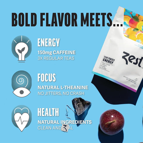 Zest 150mg High Caffeine Energy Leaf Blend - Blue Lady Black Tea - 20 Pack Bag - Hot or Iced - All Natural Strong Flavored Healthy Coffee Alternat...