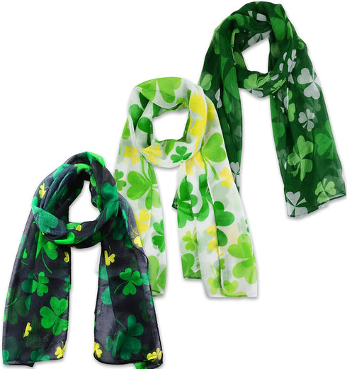 3 Pcs Women's St. Patrick's Day Scarf Long Green Shamrock Scarf Lightweight Irish Clover Silky Scarf Women Sheer Wrap Shawls Holiday Outfits Costu...