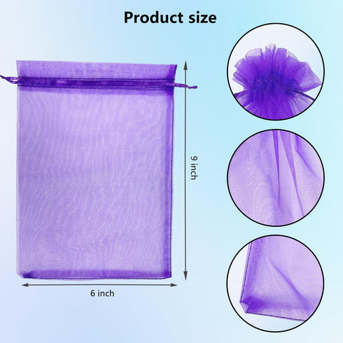 100PCS 6x9 Inches Organza Drawstring Pouches Jewelry Party Wedding Favor Gift Bags (6x9, Purple)...