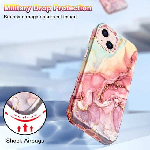 CASEFIV Compatible with iPhone 13 Case, Marble Pattern 3 in 1 Heavy Duty Shockproof Full Body Rugged Hard PC+Soft Silicone Drop Protective Girls W...