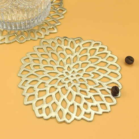 Sweet Elegance® Coasters Set of 6 Hollow PVC Coaster Cup Mats Thanksgiving Table Ornament Decorations for Home Festival (Gold Flowers)...