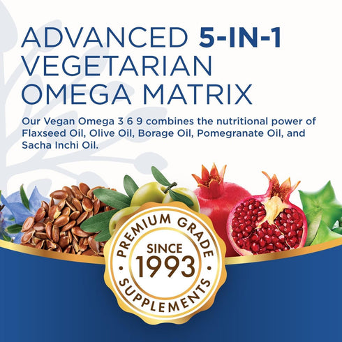 Purity Products Omega 3-6-9 Vegan and Vegetarian Omega Formula - “5 in 1” Essential Fatty Acid Complex - Scientifically Formulated Plant-Based Ome...