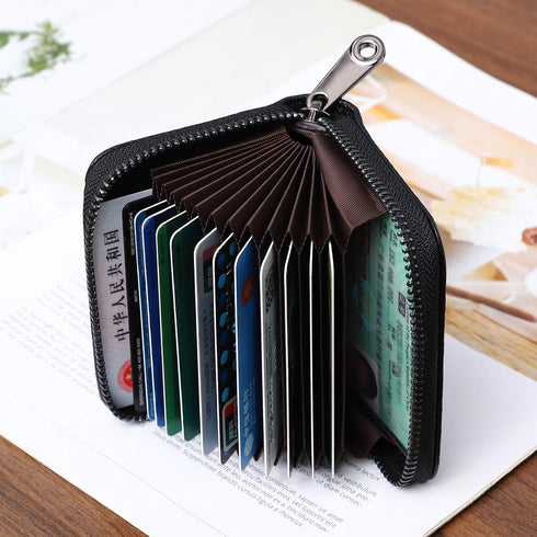 RFID Credit Card Holder Wallet with Zipper, Genuine Leather Credit Card Wallet for Women, Ladies Wallets...