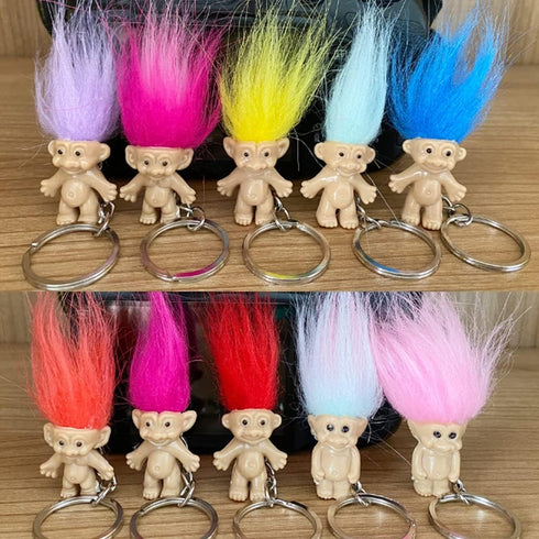 10Pack Cute TROLL DOLLS Key ring Crazy Colour Hair Figurine Kids Toy Party Decoration Good Luck Dolls Keychain Key holder...