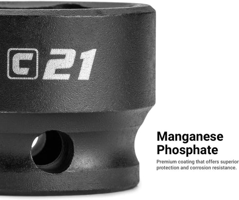 Capri Tools 15 mm Stubby Impact Socket, 1/2 in. Drive, 6-Point, Metric...