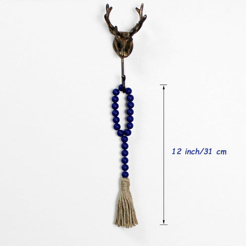 CVHOMEDECO. Wood Beads Garland with Tassels 3 PCS Farmhouse Rustic Wooden Prayer Bead String Wall Hanging Accent for Home Festival Decor. Navy Blu...