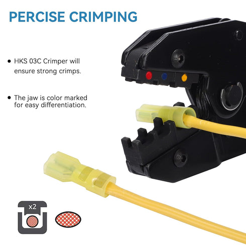 HKS 100PCS Nylon Female Spade Quick Disconnect Connector - Yellow 12-10 AWG Electrical Wire Connectors Kit - Tinned Copper - Cold-Pressed Wire ter...