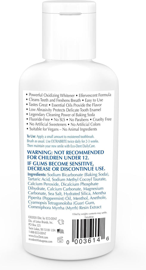 Eco-Dent ExtraBrite Baking Soda Toothpowder, Mint - Fluoride-Free Toothpaste Powder, SLS-Free Tooth Powder with Oxidizing Calcium Peroxide, Whiten...