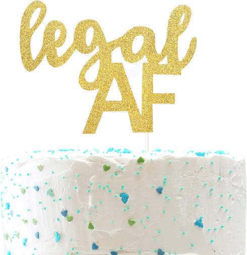 Legal AF Birthday Cake Topper for 18th / 19th / 21st Birthday Party Decorations (Double Sided Gold Glitter)...