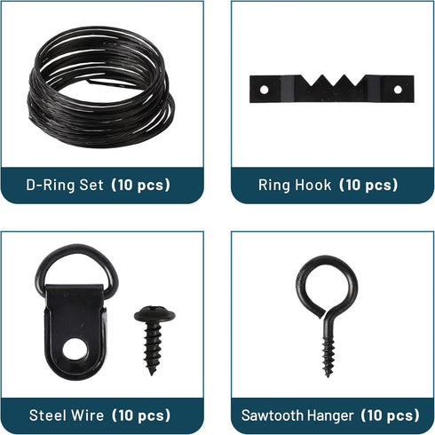 Mr. Pen- Picture Hanging Kit, 220pc, Black, Picture Hangers, Nails for Hanging Pictures, Wall Hangers, Picture Hanging, Picture Hanging Hooks, Fra...