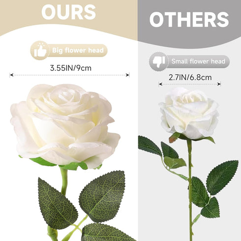 Tifuly White Roses Artificial Flowers -12 pcs Realistic Single Long Stem Fake Silk Roses Bouquet for Party Home Wedding Centerpiece Office DIY Dec...
