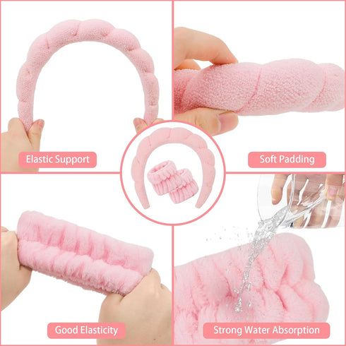 6 Pcs Terry Cloth Headband Face Wash Headband and Wristband Set, Makeup Headband, Hair Band Spa Headband and Wristband Set, Skincare Headbands for...
