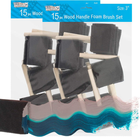 US Art Supply 3 inch Foam Sponge Wood Handle Paint Brush Set (Super Value Pack of 30 Brushes) - Lightweight, Durable and Great for Acrylics, Stain...