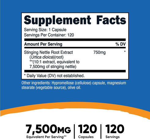 Nutricost Stinging Nettle Root Extract 7500mg, 120 Capsules - Vegetarian Friendly, Non-GMO, Gluten Free (750mg of 10:1 Extract)...