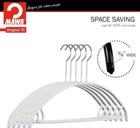 Mawa by Reston Lloyd Non Slip Metal Clothing Hanger, Smooth Shoulder Support with Skirt Hooks/Pant Bar, Model 42-U, White, Pack of 5...
