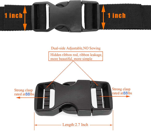 Buckle 1" Wide Inside, Quick Side Release Buckle for 1 inch/25mm Webbing Straps, Heavy Duty Plastic Buckles Dual Adjustable No Sewing Clips for Bo...