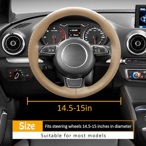 XCBYT Car Steering Wheel Cover - Stitch Steering Wheel Wrap Thin PU Leather Steering Wheel Cover Sewn on 14.5-15" Wrap for Man Women...