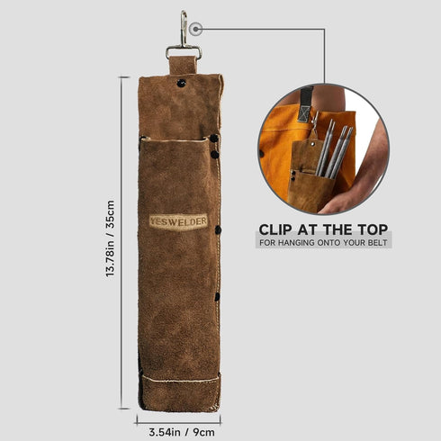 YESWELDER Flame Retardant cowhide leather welding rod holder, Thickened electrodes rod bag? Wearable Welding Electrode Storage Can...