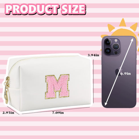 Initial Makeup Bag,Personalized preppy bag Waterproof PU Leather Chenille Letter Cosmetic Bag,Portable Travel Toiletry Bag Monogram Birthday Gift ...