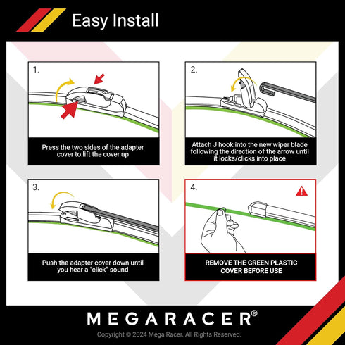 Mega Racer 24"+18" Wiper Blade, Automotive Replacement Windshield Wiper Blades For My Car, Windshield Wipers for Driver and Passenger Side, All Se...