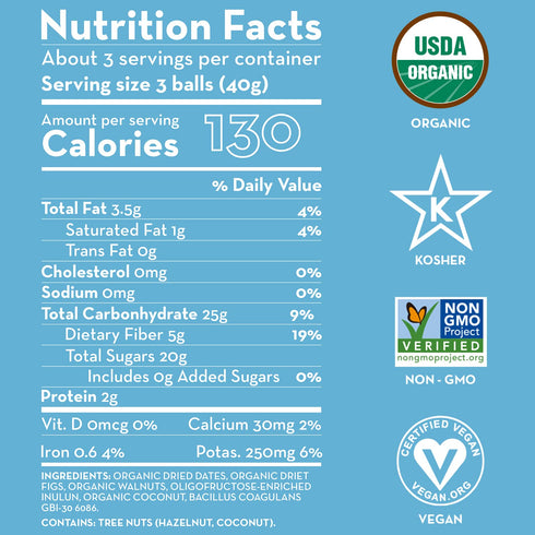 Sunny Fruit 100% RAW Fruit & Nut Snacks, Fig & Walnut, 1-Pack (9 Balls Per Bag) | No Sugar Added | Healthy, Convenient, On-the-Go Energy Balls | O...