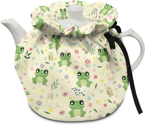 Cartoon Frog Tea Pot Cozies with Adjustable Drawstring Tea Kettle Cover for Most Breakfast Pots Dustproof Teapot Cover for Home Kitchen Decorative...