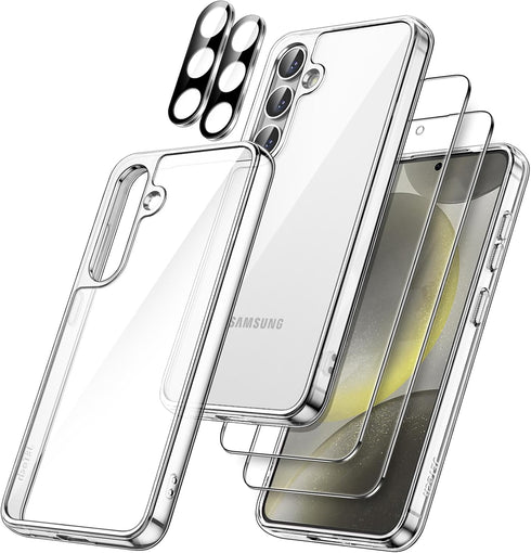 JETech 5 in 1 Case for Samsung Galaxy S24+ / S24 Plus 5G with 2-Pack Each Tempered Glass Screen Protector and Camera Lens Protector, Non-Yellowing...