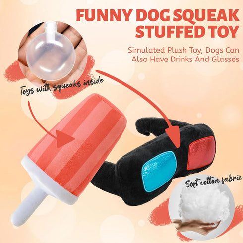 Squeaky Plush Dog Toys,Interactive Plush Dog Toy Stuffed Plush Dogs Chew Toy for Small Medium Large Breed Chewer,Durable Drink and Glasses Toys wi...