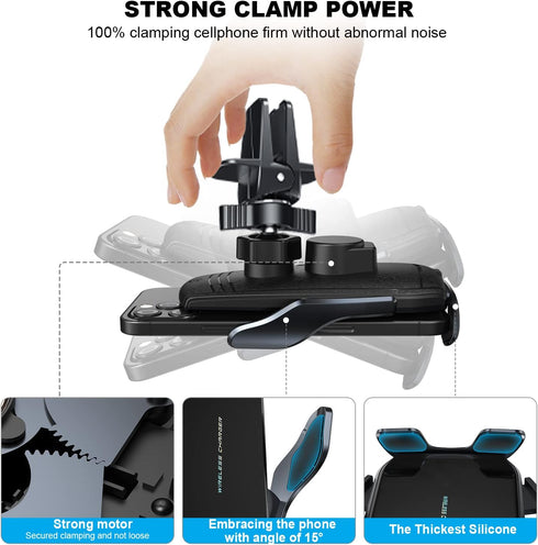 Wireless Car Charger,Qi 15W Fast Charging Automatic Clamping Car Phone Holder Mount, Air Vent Car Phone Holder for iPhone 13/13 Pro/12 Pro Max/12 ...