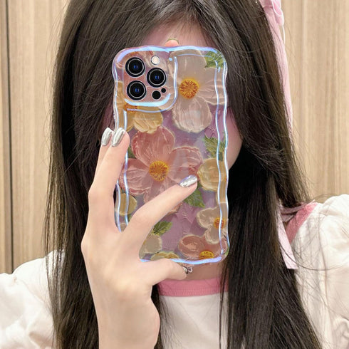 Jusy Oil Painting Flower Compatible with iPhone 11 Pro Max Case, Colorful Retro Floral Cute Curly Wave Frame Women Girls Cover for Apple 11 Pro Ma...