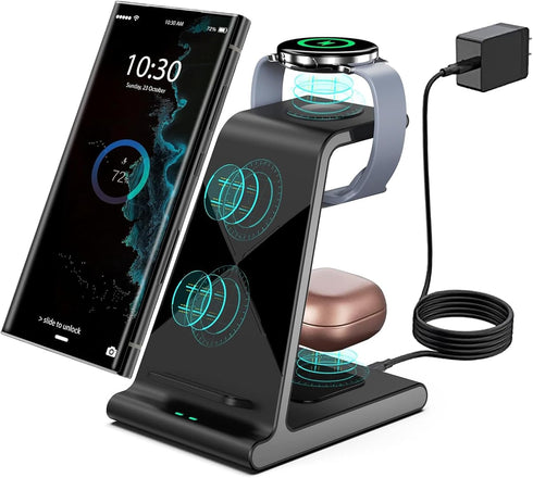 Wireless Charger for Samsung, 3 in 1 Wireless Charging Station for Galaxy S24 Ultra S23 S22 Z Fold 4 Z Flip4 S21, Watch Charger for Samsung Galaxy...