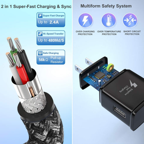 USB C Wall Charger with Cable, Eversame Type C Fast Charger Block with 10FT + 6FT USB C Type Cable Compatible with Samsung Galaxy S10/S10+/S9/S9+/...