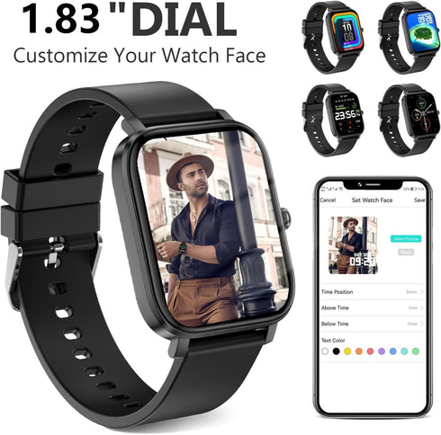 Smart Watch for Man/Women Fitness Tracker SmartWatch for Android/iOS Phones 1.83" Full Touch Screen with Heart Rate/Sleep Monitor, Step Counter, I...