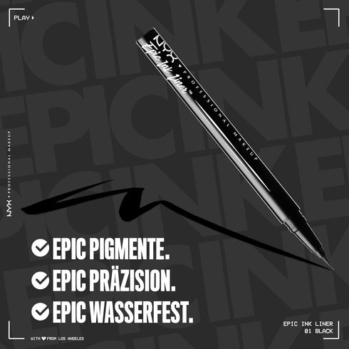 NYX PROFESSIONAL MAKEUP Epic Ink Liner, Waterproof Liquid Eyeliner - Black, Vegan Formula...